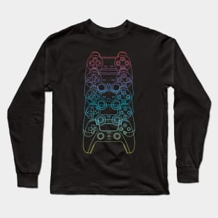 Controles de PlayStation PS1-PS5 (Lineas Arcoiris) Long Sleeve T-Shirt